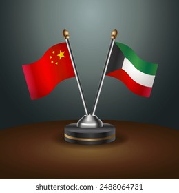 China and Kuwait table flags relation with gradient backgrund