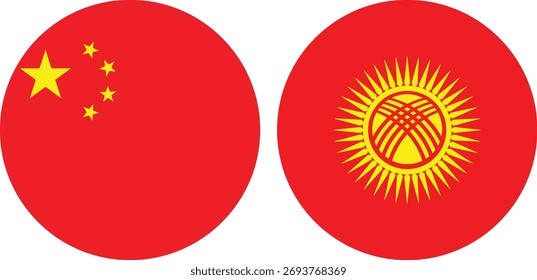 Vector circular de la bandera de China y de Kirguistán con el fondo transparente 