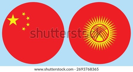 China and Kyrgyzstan circular flag vector with light blue background 