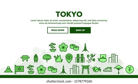 China Landing Web Page Header Banner Template Vector.. Flag And Gate, Teapot And Skyscraper, Mountain And Sushi, Tokyo Illustration