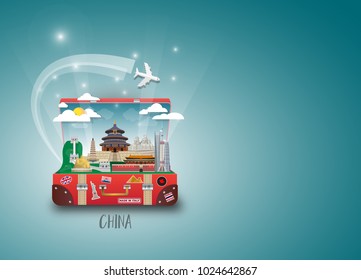 China Landmark Global Travel And Journey paper background. Vector Design Template.used for your advertisement, book, banner, template, travel business or presentation.