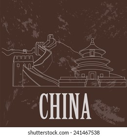 China landmarks. Retro styled image. Vector illustration