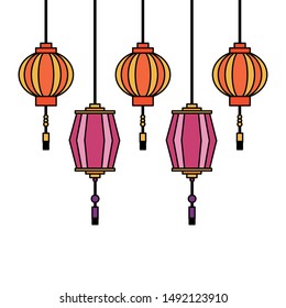 China lantern design, Culture asia traditional art famous oriental and landmark tratheme Vector illustration