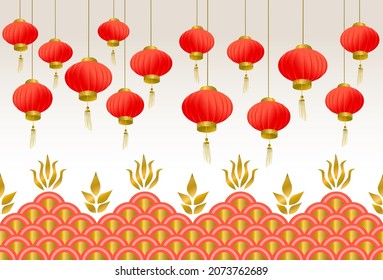 China lantern red gold decoration creative vector design, continuous lunar new year theme.