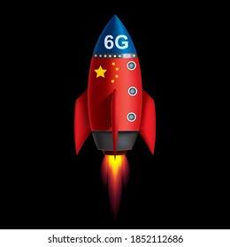 China Launches The World's First 6G Satellite Rocket. Technology Background. Vector EPS10