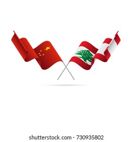 China and Lebanon flags. Vector illustration.