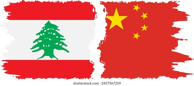 China and Lebanon grunge flags connection, vector