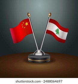 China and Lebanon table flags relation with gradient backgrund