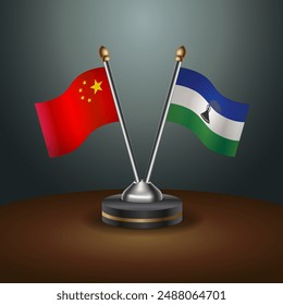 China and Lesotho table flags relation with gradient backgrund