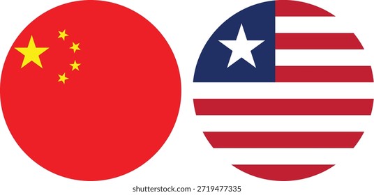 China e Libéria vetor de bandeira circular com fundo transparente 