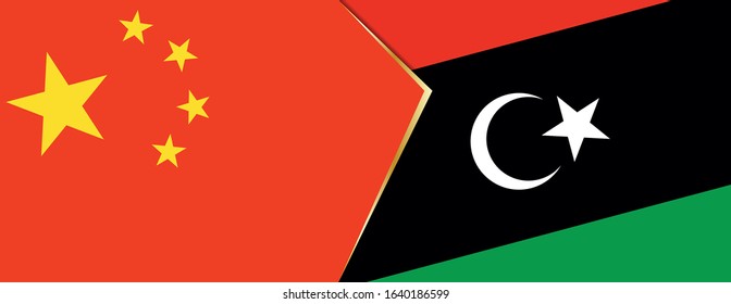 China and Libya flags, two vector flags symbol of relationship or confrontation.