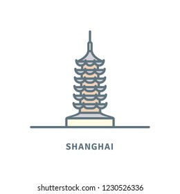 China line icon. Longhua Temple and Pagoda at Shanghai  vector illustration.