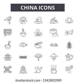 China line icons for web and mobile design. Editable stroke signs. China  outline concept illustrations