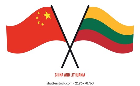 China and Lithuania Flags Crossed And Waving Flat Style. Official Proportion. Correct Colors.