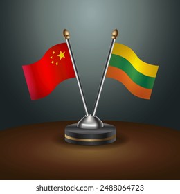 China and Lithuanian table flags relation with gradient backgrund