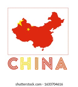 China Logo. Map of China with country name and flag. Captivating vector illustration.