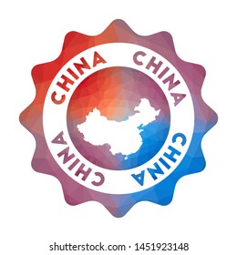 China low poly logo. Colorful gradient travel logo of the country in geometric style. Multicolored polygonal China rounded sign with map for your infographics.