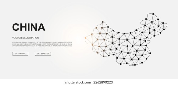 China low poly symbol with connected dots for landing page. China map design illustration concept. Polygonal Country map Illustration