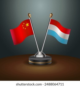 China and Luxembourg table flags relation with gradient backgrund