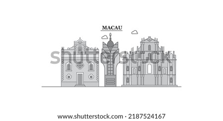 China, Macau city skyline isolated vector illustration, icons
