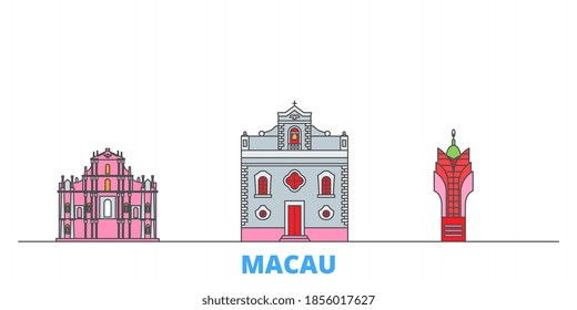 China, Macau line cityscape, flat vector. Travel city landmark, oultine illustration, line world icons