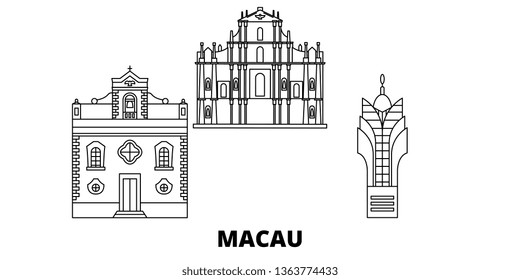 China, Macau line travel skyline set. China, Macau outline city vector illustration, symbol, travel sights, landmarks.