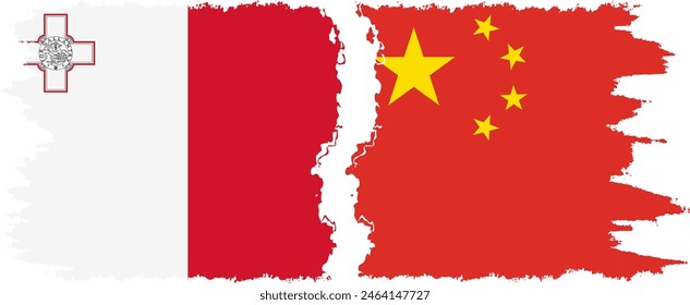 China und Malta Grunge Flaggen Verbindung, Vektorgrafik