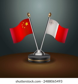 China and Malta table flags relation with gradient backgrund