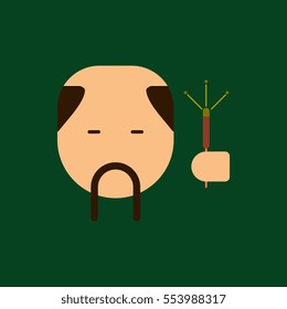 China man with mustache Vector illustration of Chinese new year celebration in flat style Chinese man with sparkler