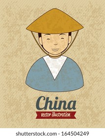 china man  over rustic  background vector illustration 