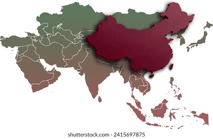 Porzellankarte 3d-asiatischer Kontinent