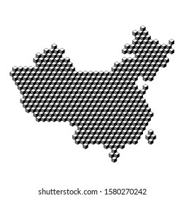 China map from 3D black cubes isometric abstract concept, square pattern, angular geometric shape. Vector illustration.