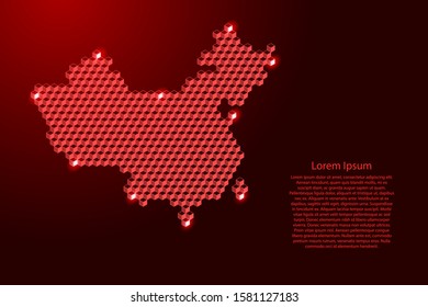China map from 3D red cubes isometric abstract concept, square pattern, angular geometric shape, for banner, poster. Vector illustration.