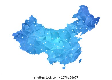 China Map - Abstract geometric rumpled triangular low poly style gradient graphic on white background , line dots polygonal design for your . Vector illustration eps 10.