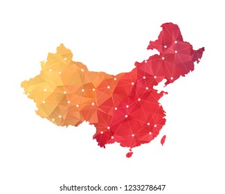 China Map - Abstract geometric rumpled triangular low poly style gradient graphic on white background , line dots polygonal design for your . Vector illustration eps 10.