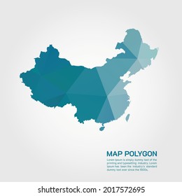 China Map Abstrakte geometrische, abgerundete dreieckige Grafik mit Low-Poly-Stil auf weißem Hintergrund
