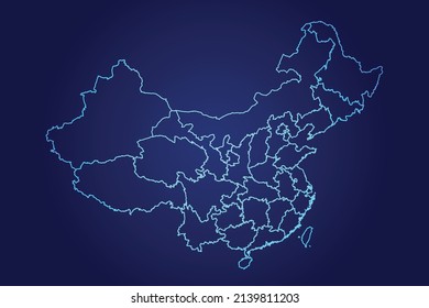 China Map of Abstract High Detailed Glow Blue Map on Dark Background logo illustration	