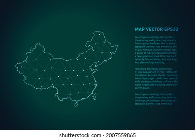 china map. Abstract mash line and point scales on dark background . 3D mesh polygonal network line, design sphere, dot and structure. Vector illustration eps 10.