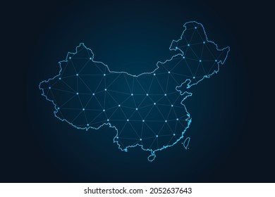 China Map ,Abstract Mash Line And Point Scales On Dark Background For Your Web Site Design Map Logo, App, Ui,Travel. Vector Illustration Eps 10.