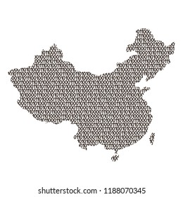 China map abstract schematic from black ones and zeros binary digital code. Vector illustration.