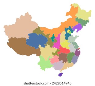 China map. Map of China in administrative provinces in multicolor