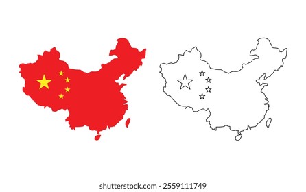 china map backdrop in vector, People's Republic of China map country silhouette in national flag, Symbols of China, vector illustration.