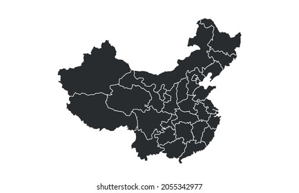 China map background with regions. China map isolated on white background. Vector illustration
