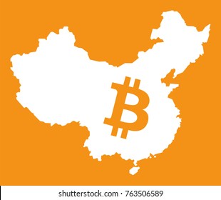 China map with bitcoin symbol illustration