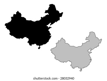 China map. Black and white. Mercator projection.