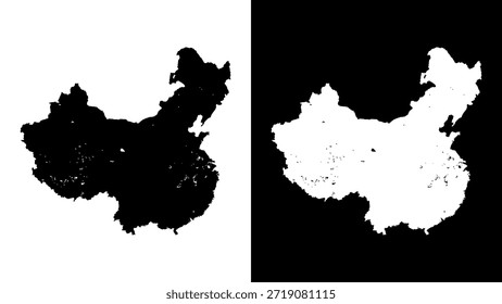 Mapa de China en blanco y negro. Diseño de ilustración de contorno geográfico mínimo.
