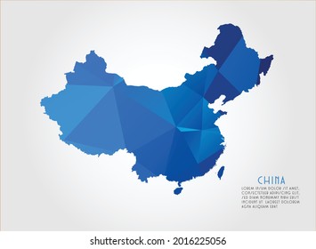 China map blue Color on white background polygonal