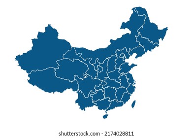 China Map blue Color on White Backgound