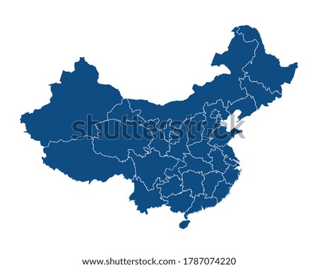 China map in blue color with white borders. Including parts of the country. Vector illustration. EPS 10