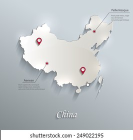 China Map Blue White Card Paper 3D Vector Infographics 